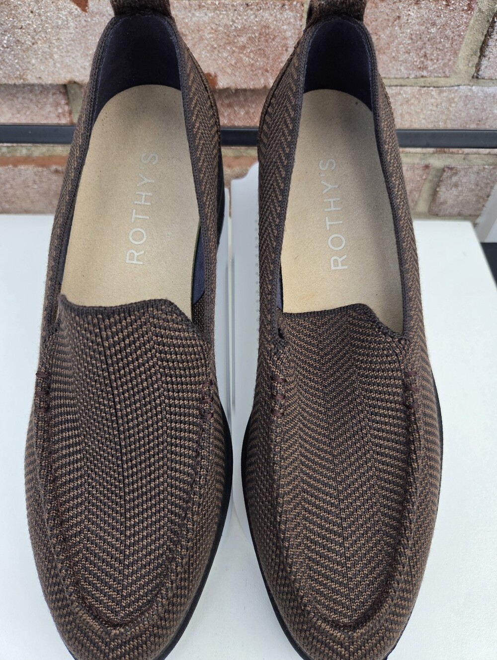 Rothy’s Brown Herringbone Knit Lug Sole Loafers | Dark Academia Preppy Sz 9